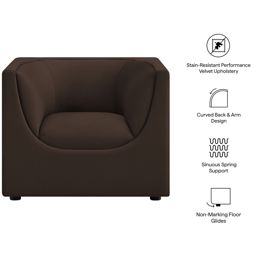 Hilda Curved Back Performance Velvet Armchair - Chocolate Brown