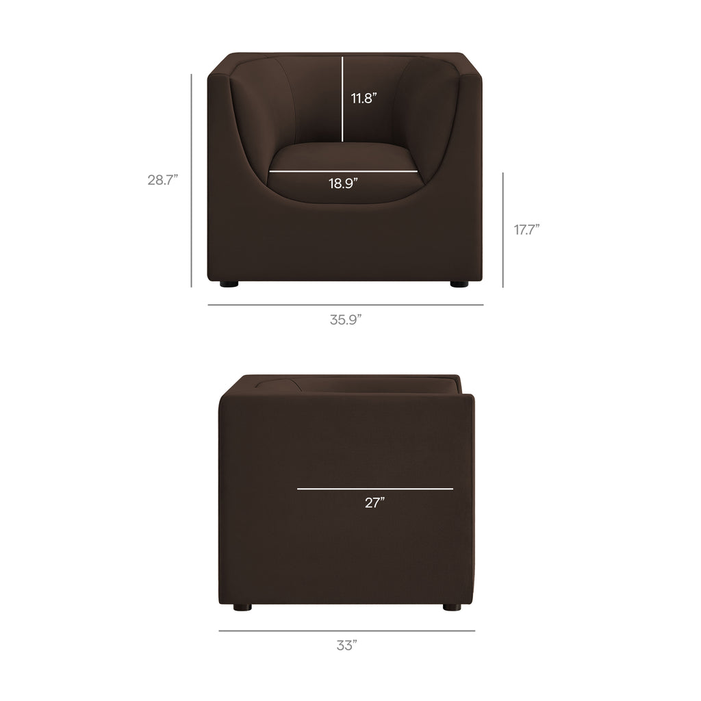 Hilda Curved Back Performance Velvet Armchair - Chocolate Brown