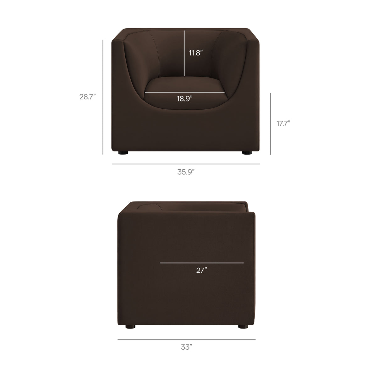 Hilda Curved Back Performance Velvet Armchair - Chocolate Brown