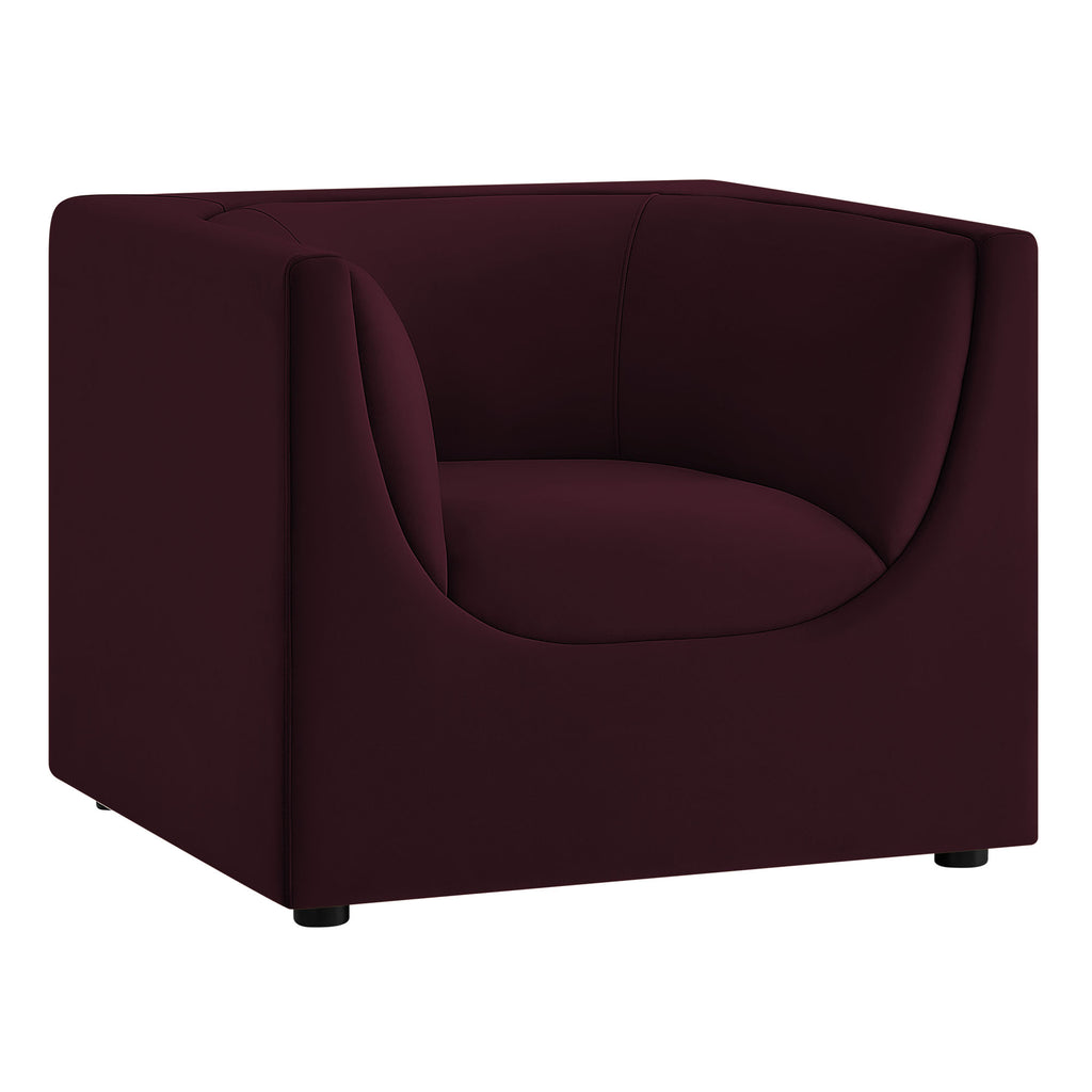 Hilda Curved Back Performance Velvet Armchair - Mulberry