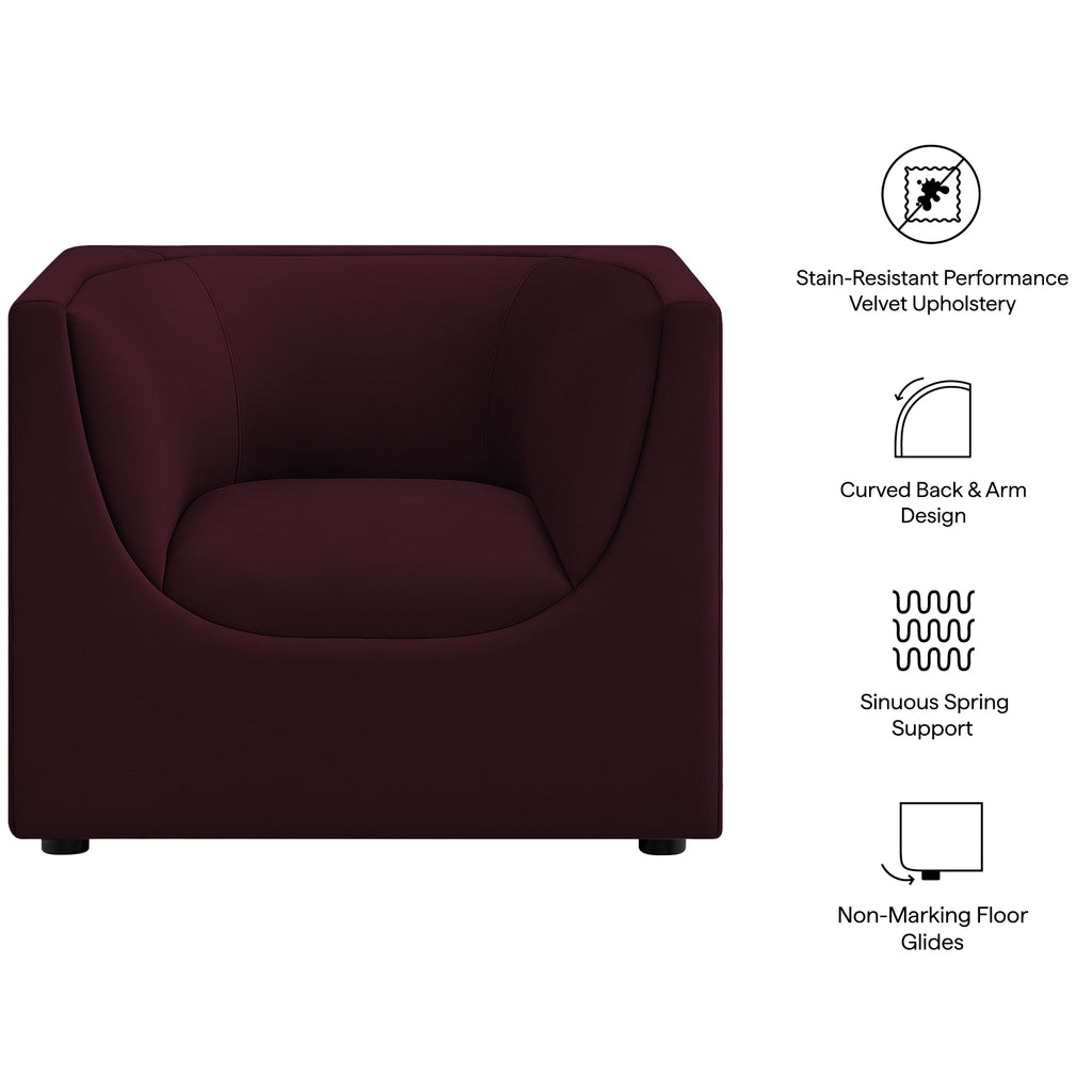 Hilda Curved Back Performance Velvet Armchair - Mulberry