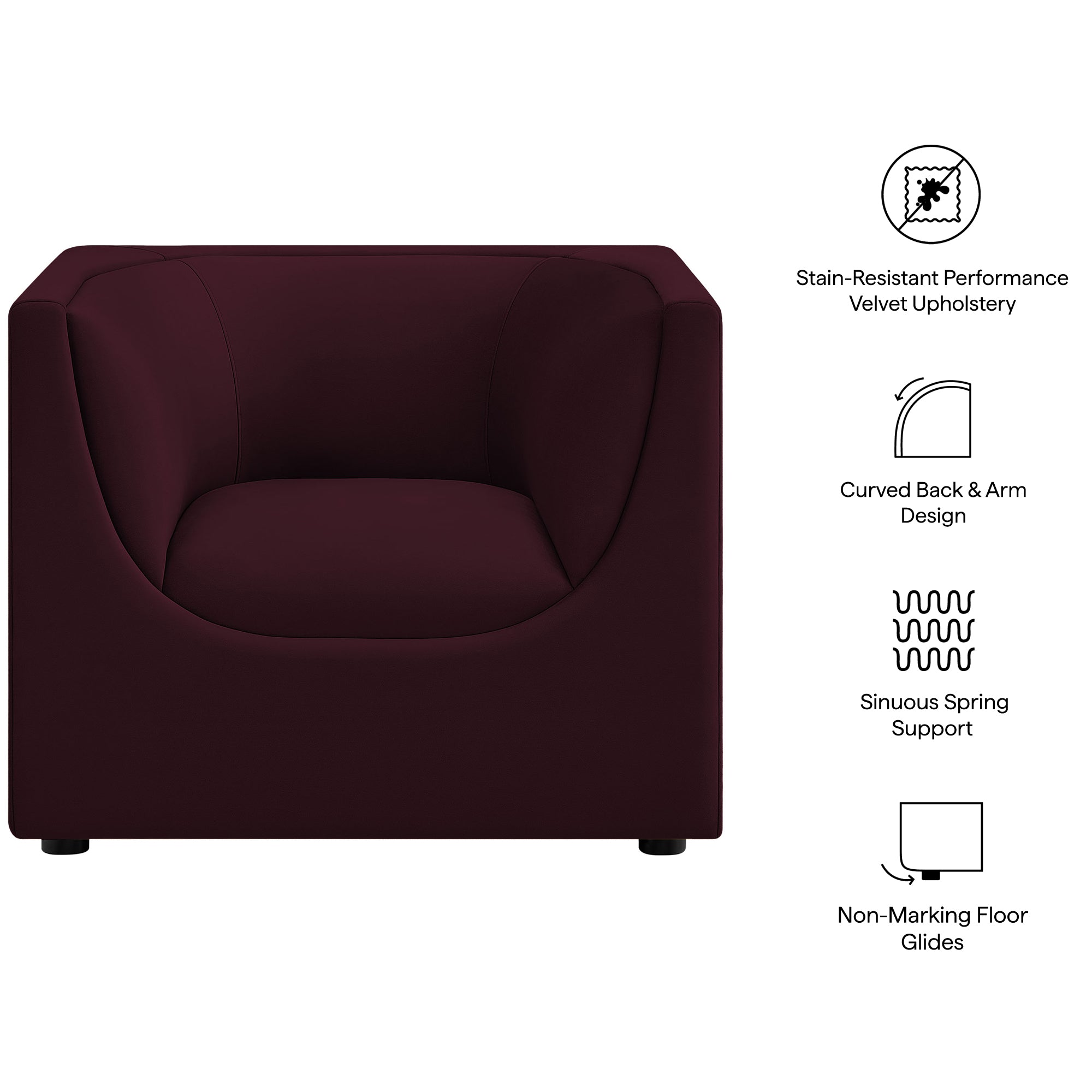 Hilda Curved Back Performance Velvet Armchair - Mulberry