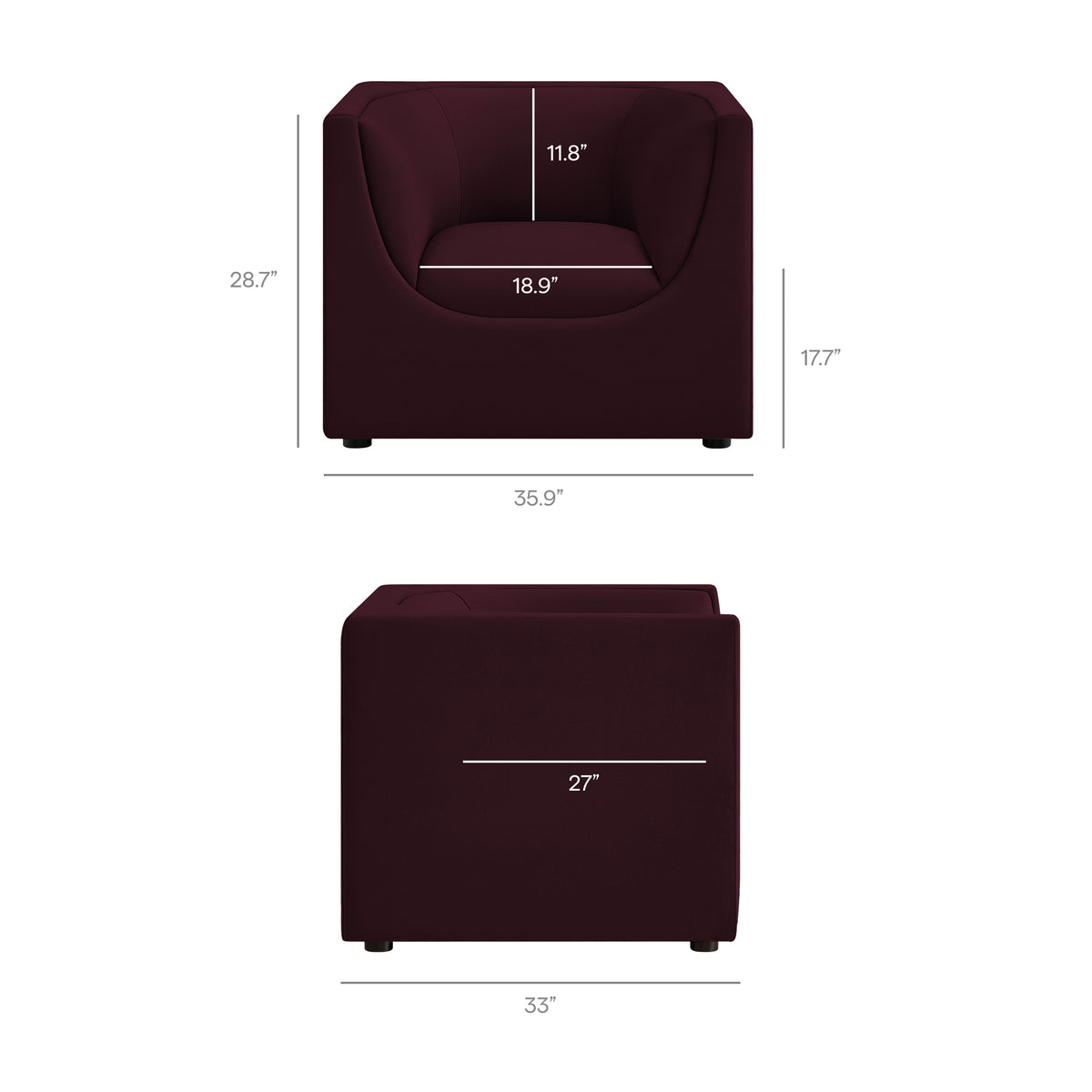 Hilda Curved Back Performance Velvet Armchair - Mulberry
