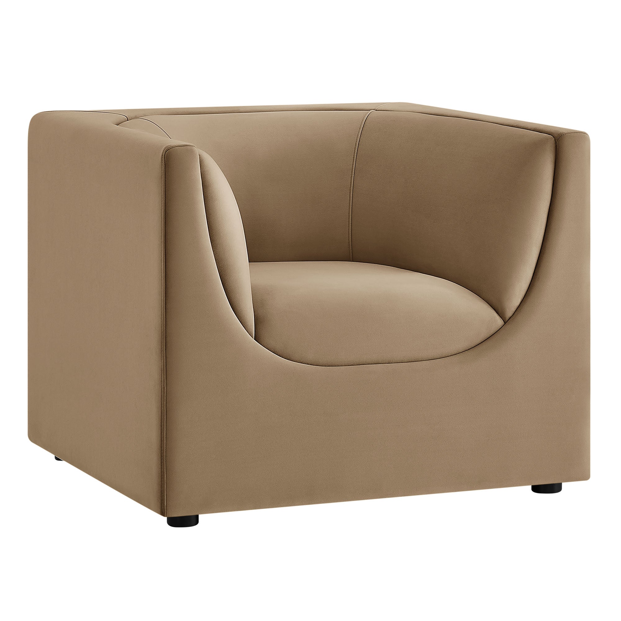 Hilda Curved Back Performance Velvet Armchair - Taupe