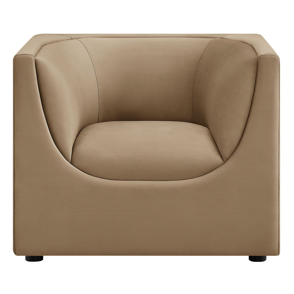 Hilda Curved Back Performance Velvet Armchair - Taupe