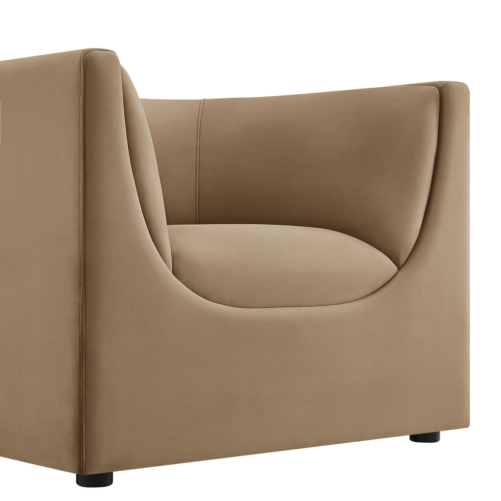 Hilda Curved Back Performance Velvet Armchair - Taupe
