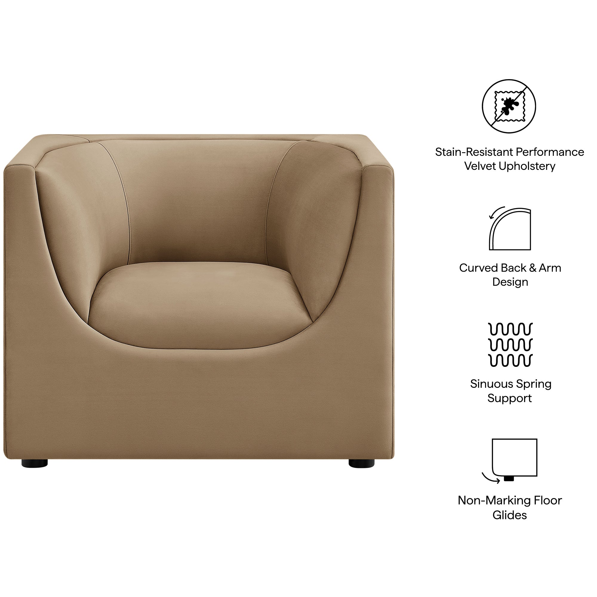 Hilda Curved Back Performance Velvet Armchair - Taupe