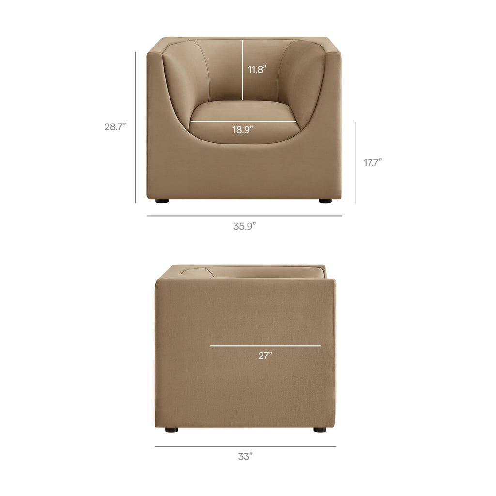 Hilda Curved Back Performance Velvet Armchair - Taupe