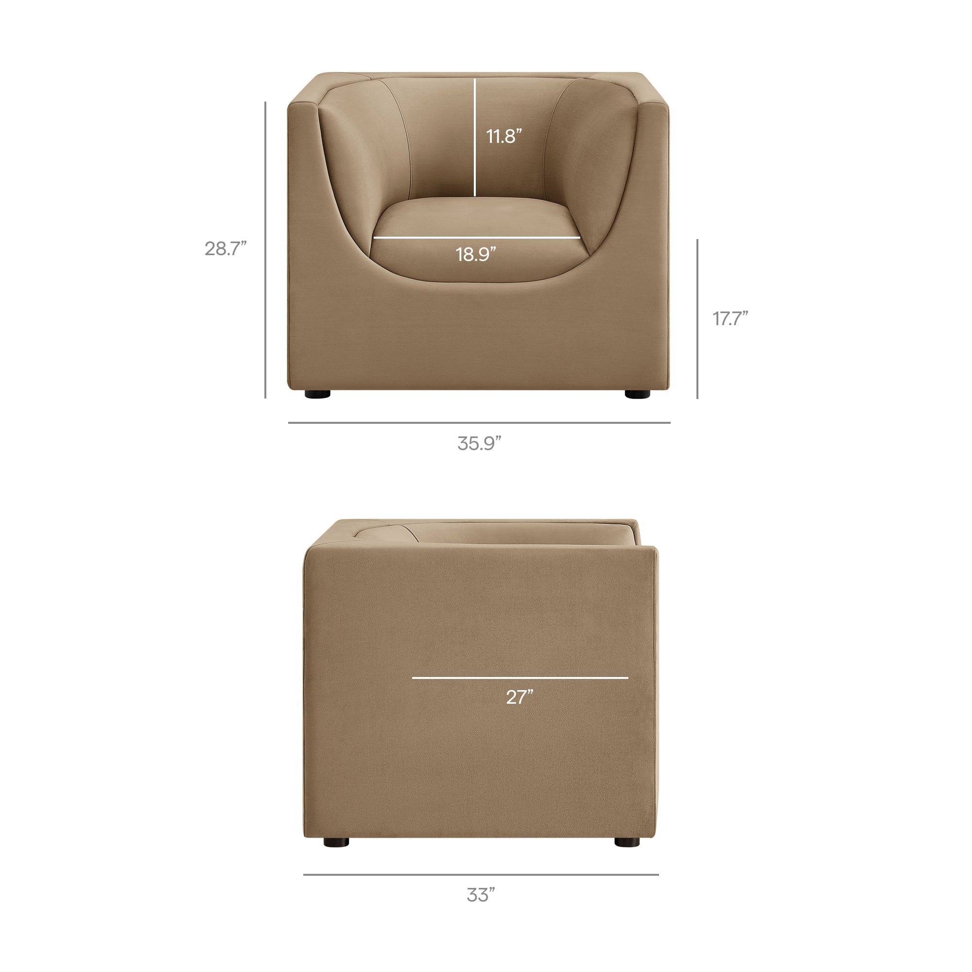 Hilda Curved Back Performance Velvet Armchair - Taupe