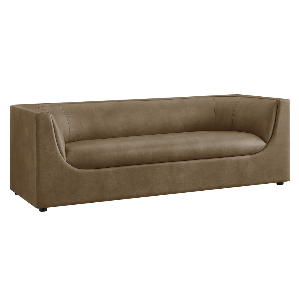 Hilda 86" Curved Back Vegan Leather Sofa - Mushroom