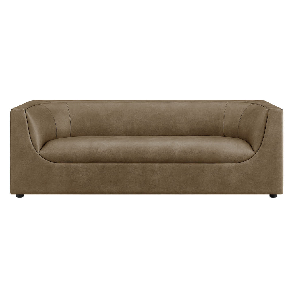 Hilda 86" Curved Back Vegan Leather Sofa - Mushroom