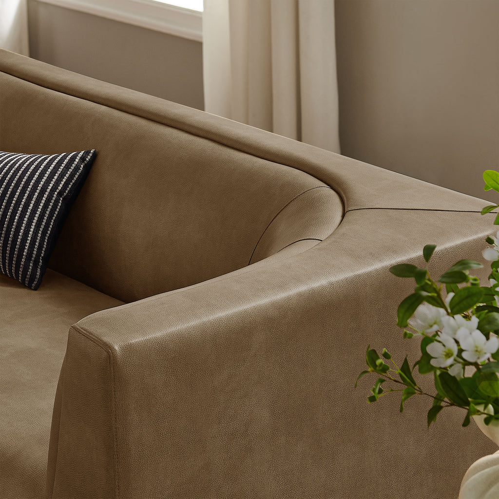Hilda 86" Curved Back Vegan Leather Sofa - Mushroom