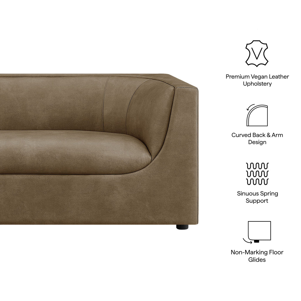 Hilda 86" Curved Back Vegan Leather Sofa - Mushroom