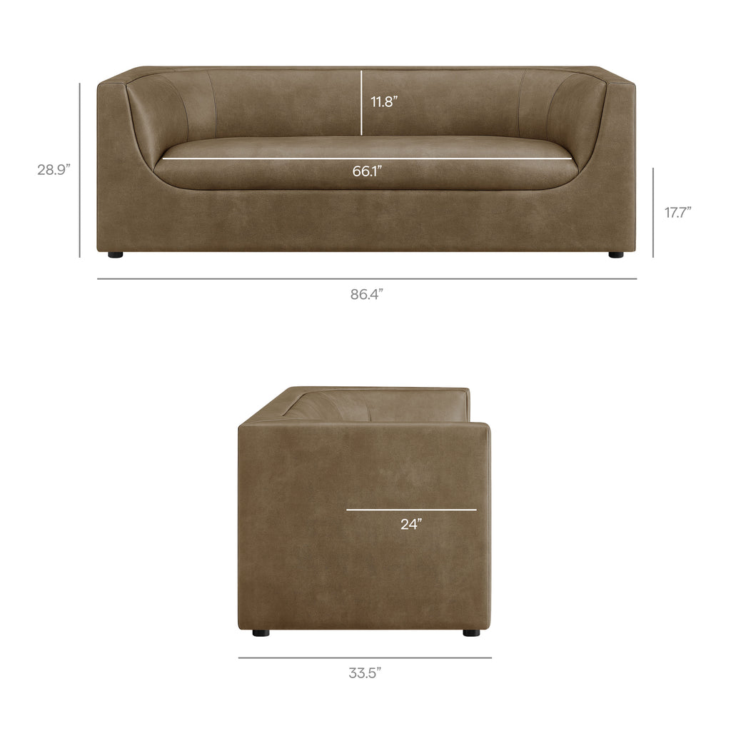 Hilda 86" Curved Back Vegan Leather Sofa - Mushroom