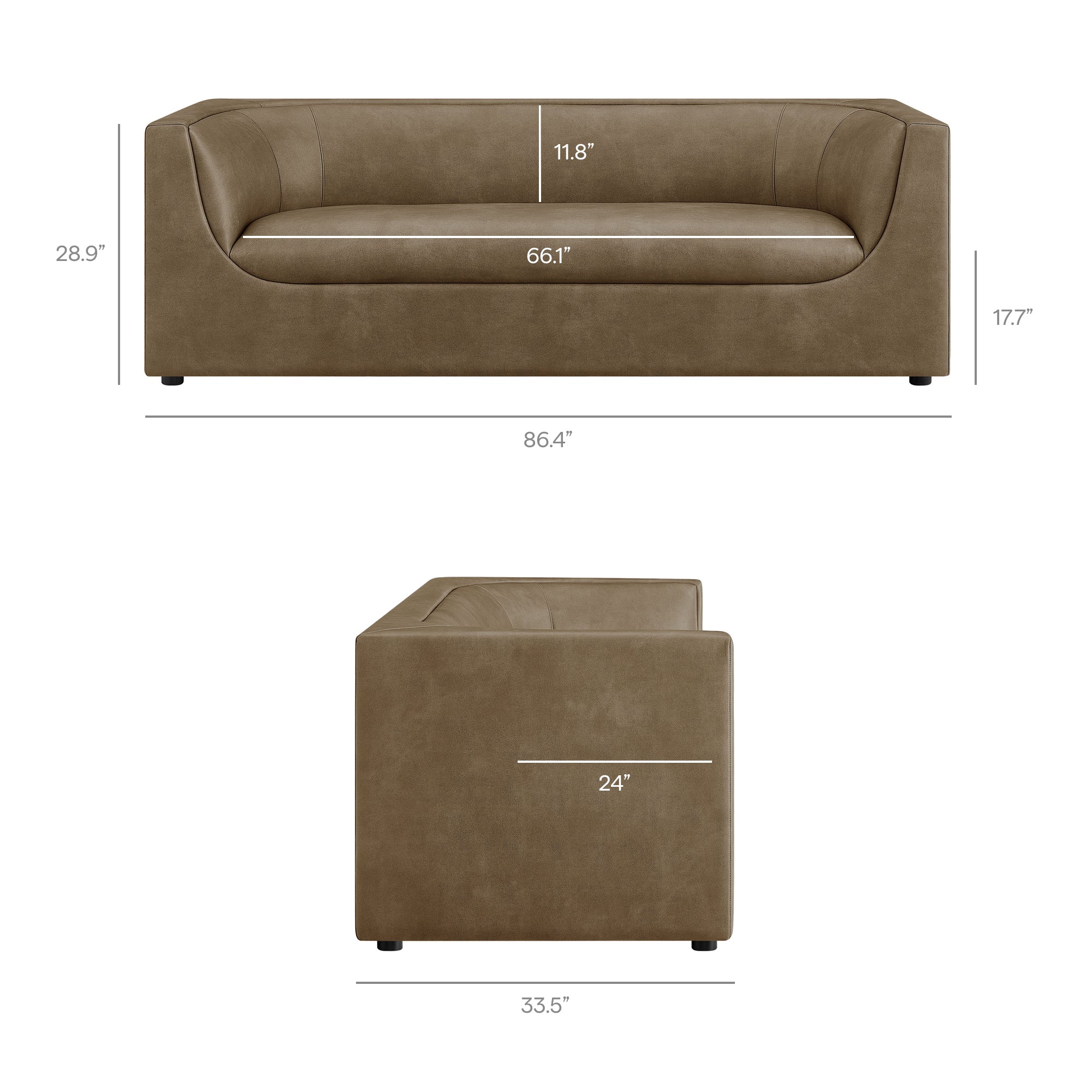 Hilda 86" Curved Back Vegan Leather Sofa - Mushroom