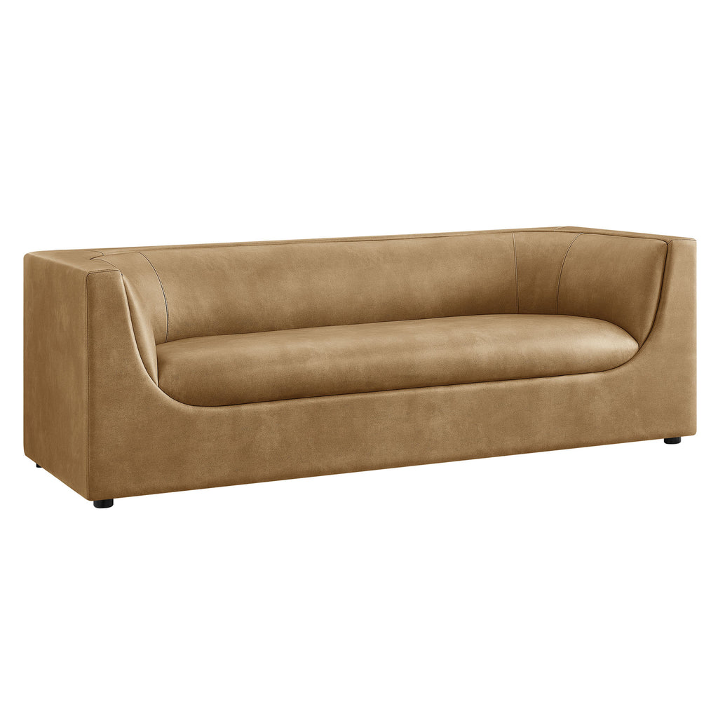 Hilda 86" Curved Back Vegan Leather Sofa - Toast