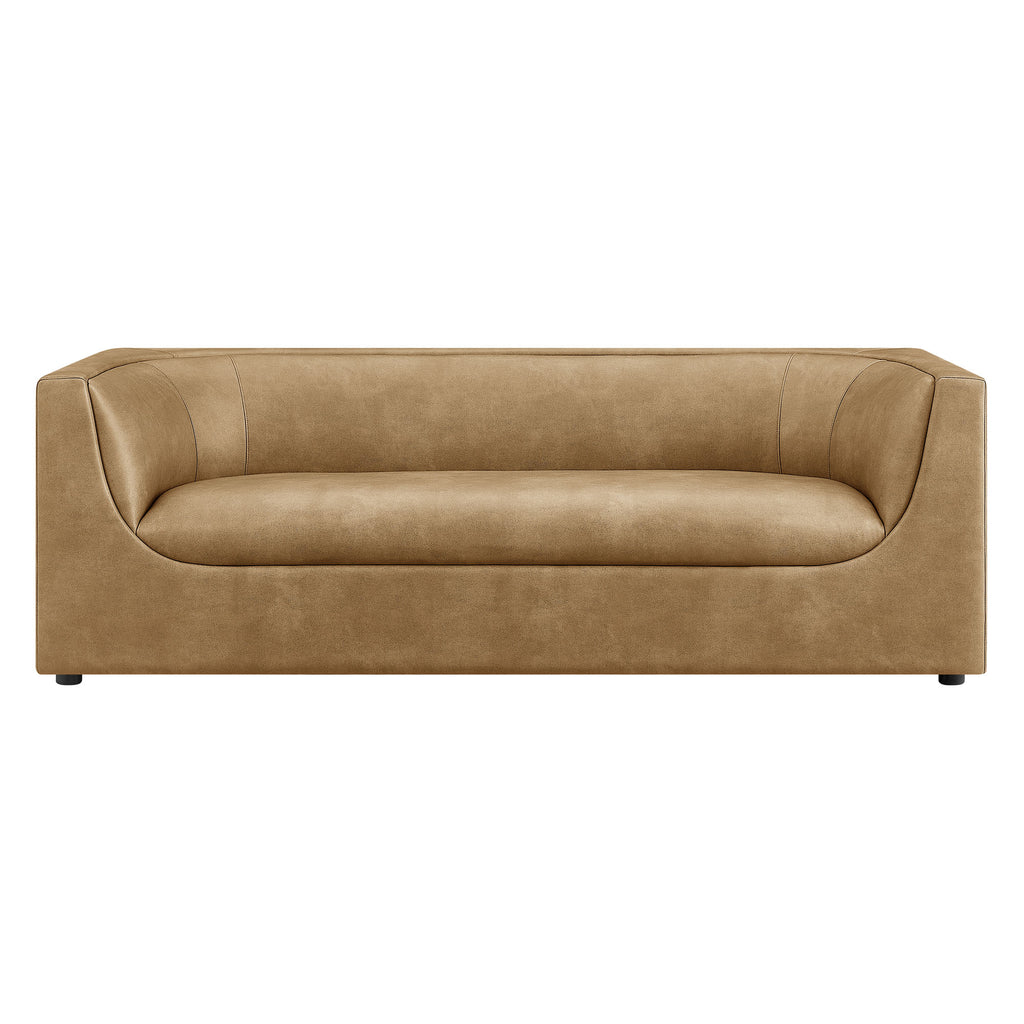 Hilda 86" Curved Back Vegan Leather Sofa - Toast