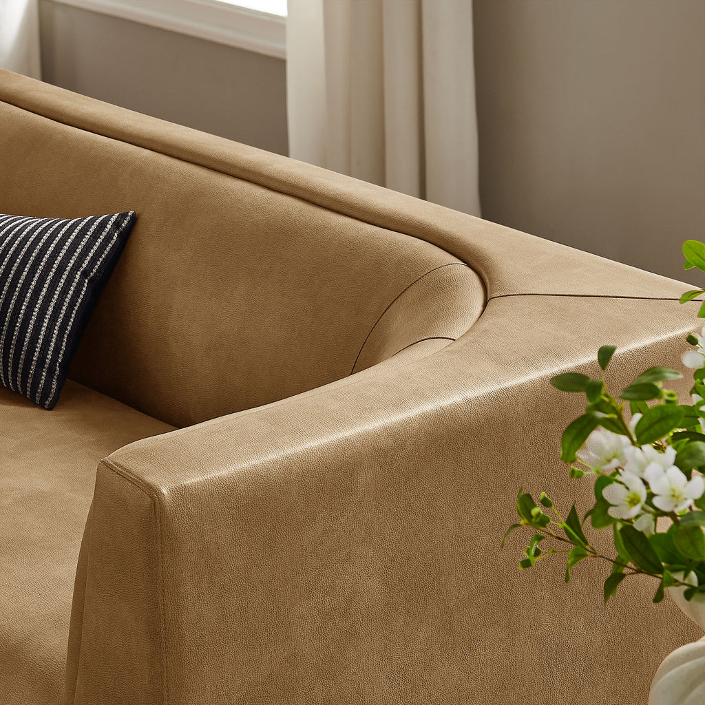 Hilda 86" Curved Back Vegan Leather Sofa - Toast