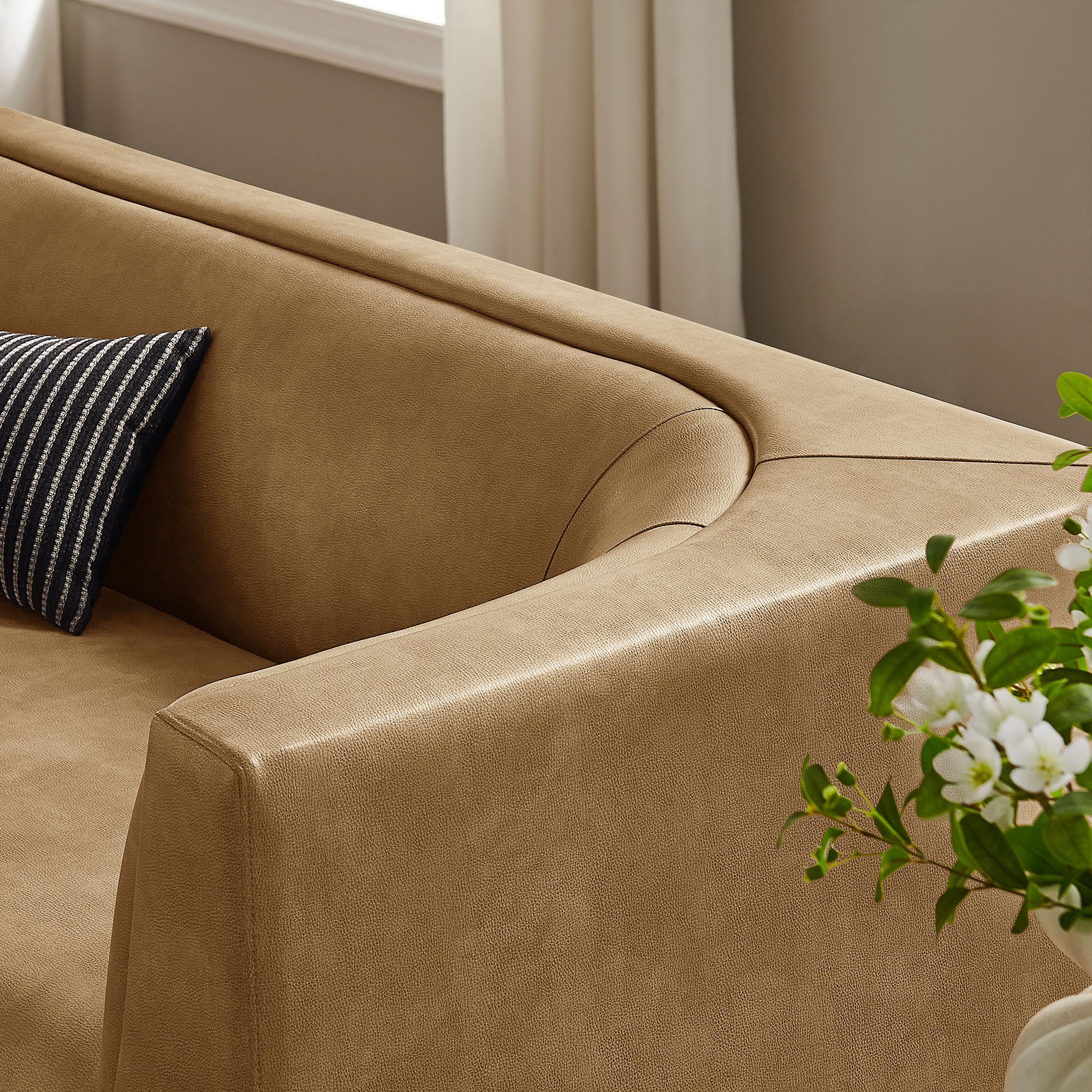 Hilda 86" Curved Back Vegan Leather Sofa - Toast