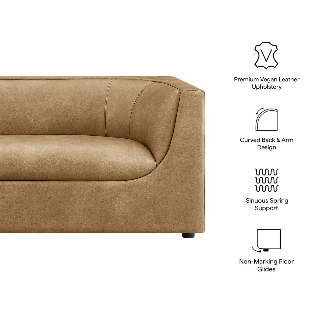 Hilda 86" Curved Back Vegan Leather Sofa - Toast