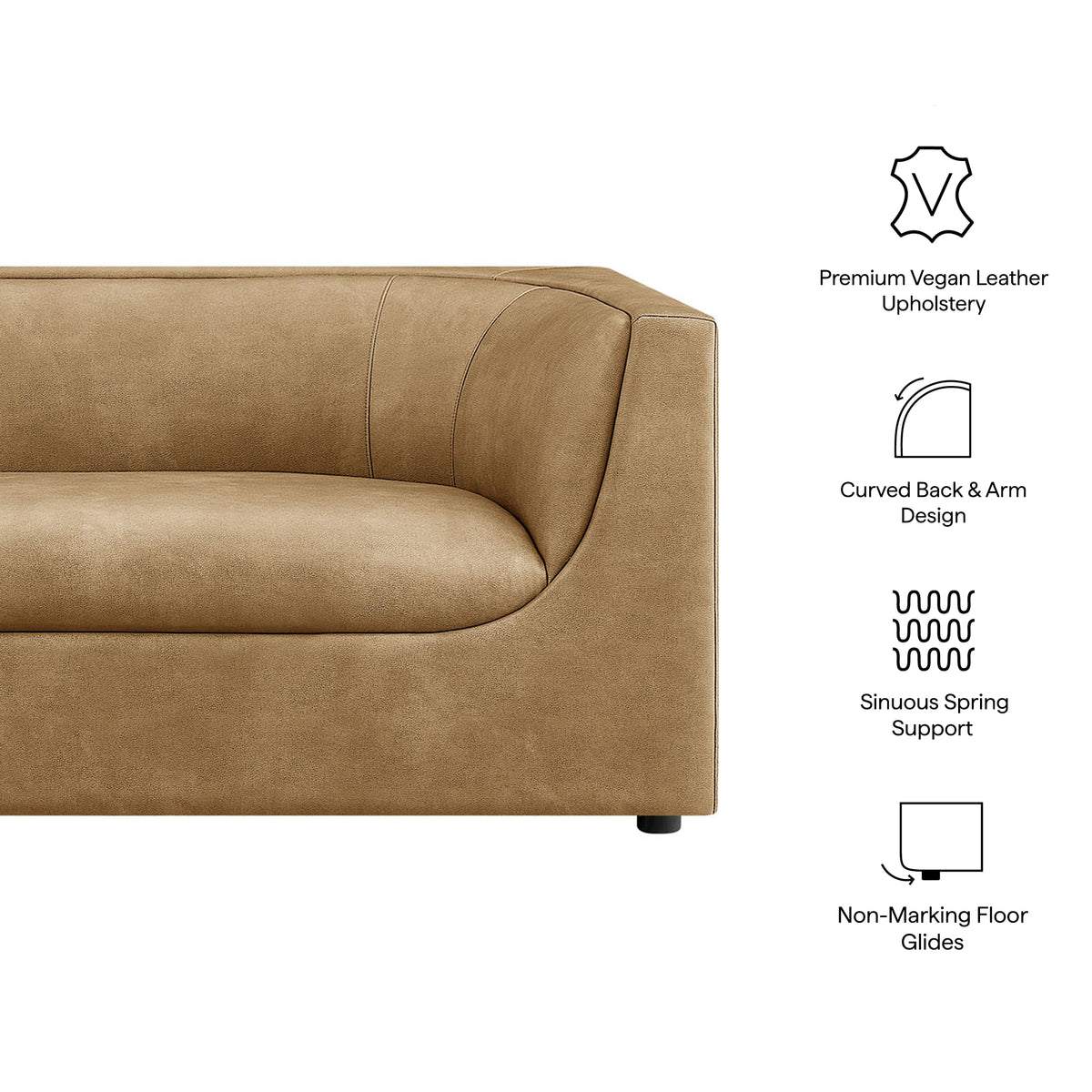 Hilda 86" Curved Back Vegan Leather Sofa - Toast