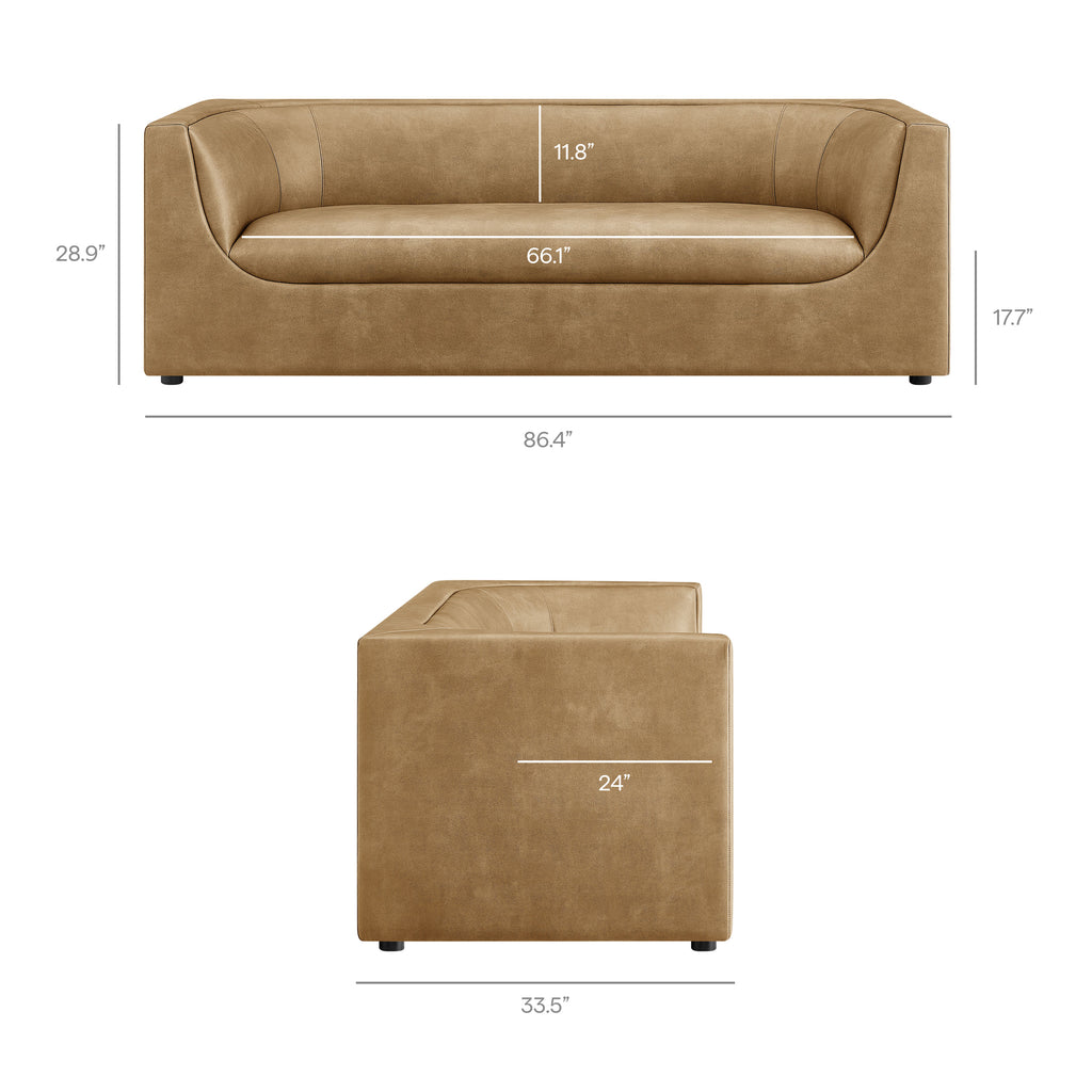 Hilda 86" Curved Back Vegan Leather Sofa - Toast