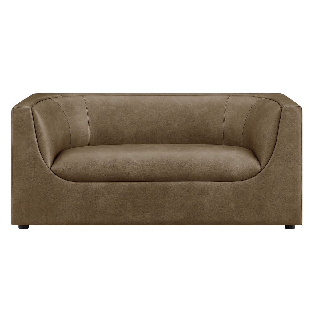 Hilda 67" Curved Back Vegan Leather Loveseat - Mushroom