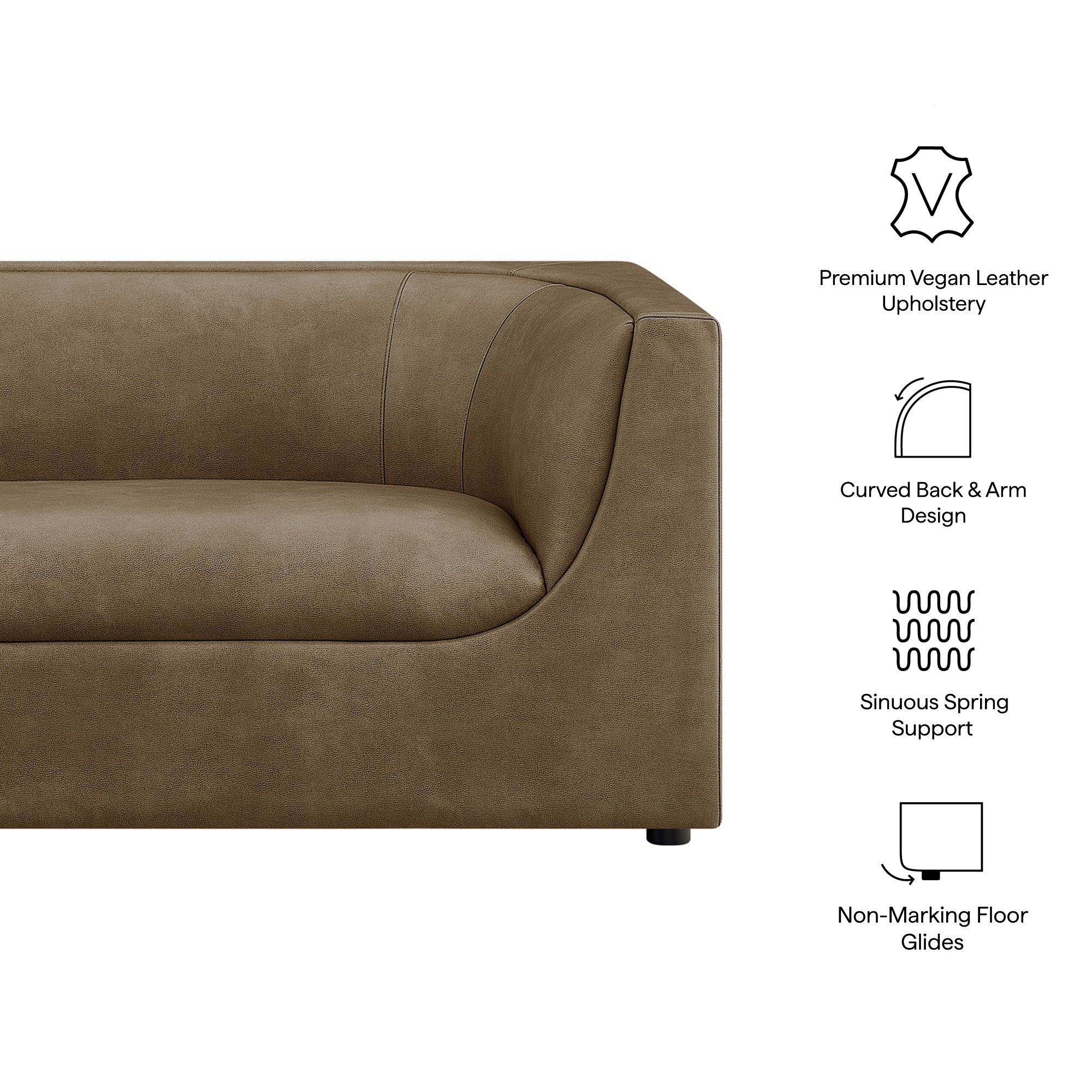 Hilda 67" Curved Back Vegan Leather Loveseat - Mushroom