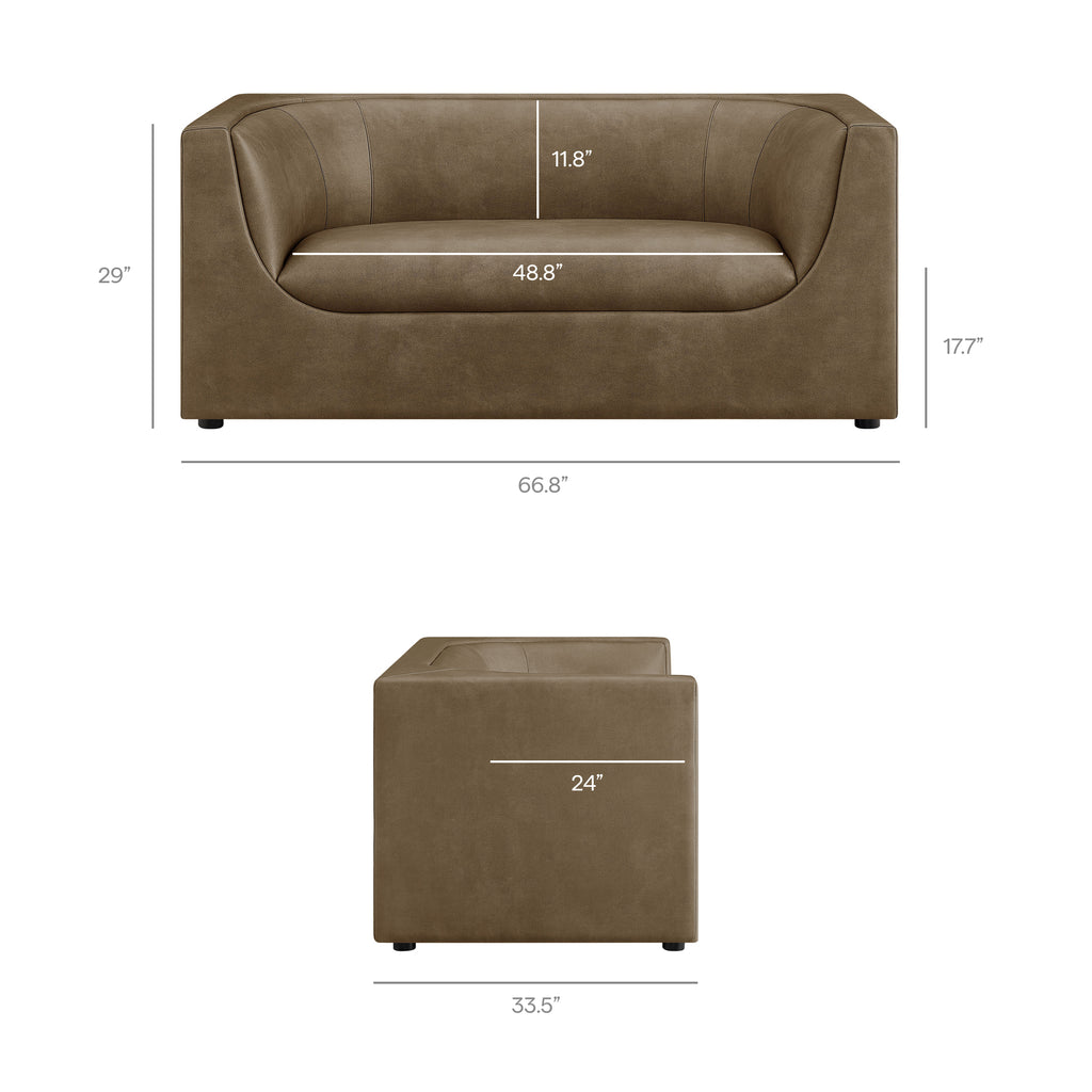 Hilda 67" Curved Back Vegan Leather Loveseat - Mushroom