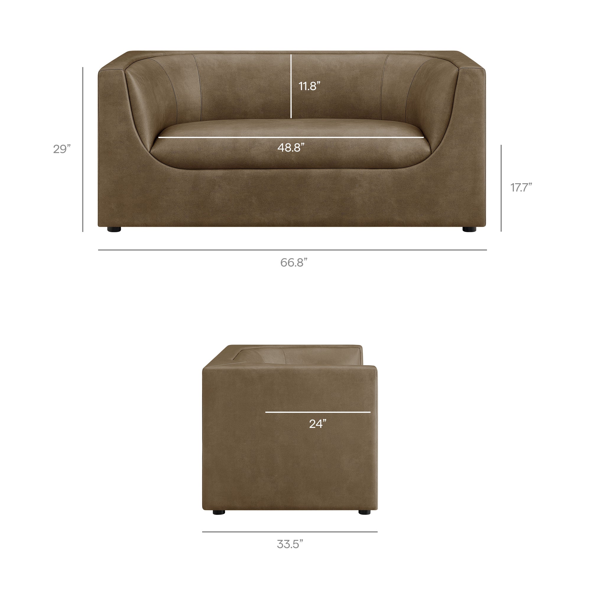 Hilda 67" Curved Back Vegan Leather Loveseat - Mushroom