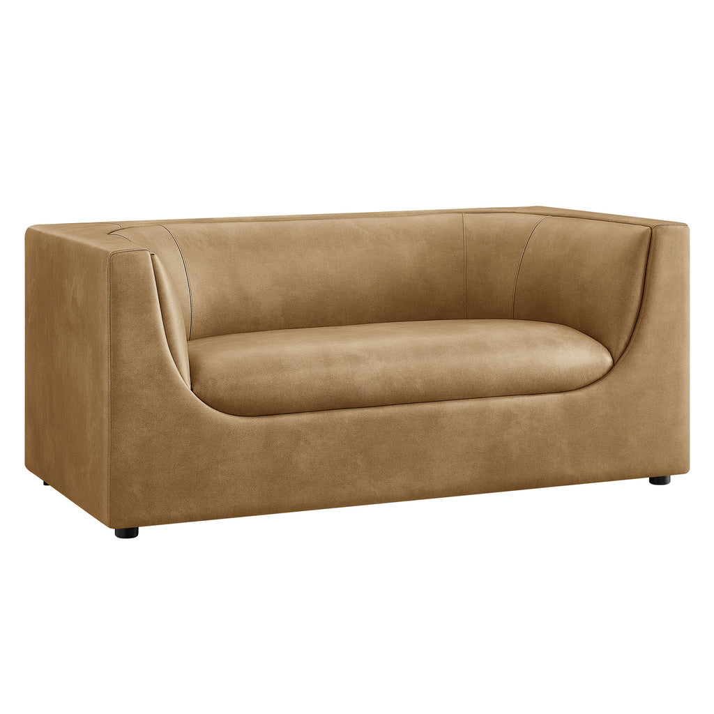 Hilda 67" Curved Back Vegan Leather Loveseat - Toast