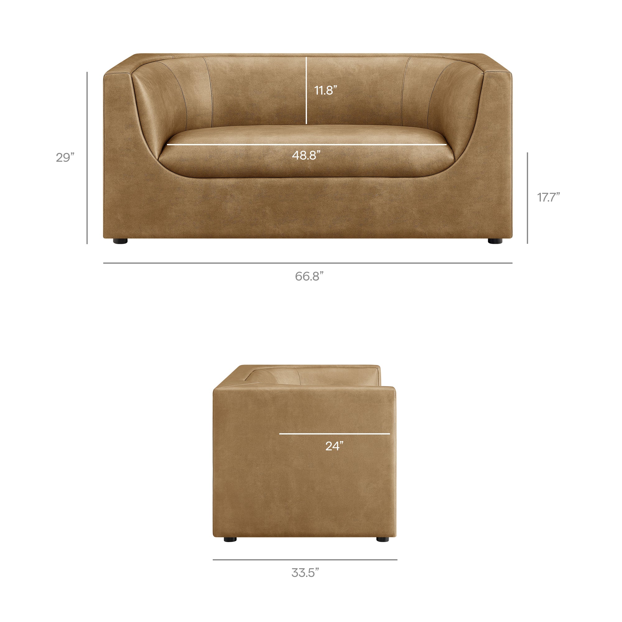 Hilda 67" Curved Back Vegan Leather Loveseat - Toast