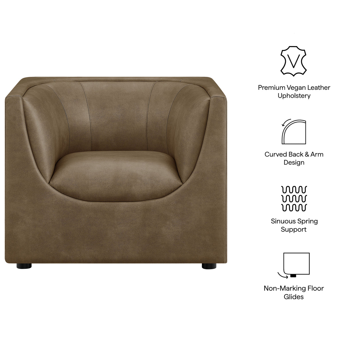 Hilda Curved Back Vegan Leather Armchair - Mushroom