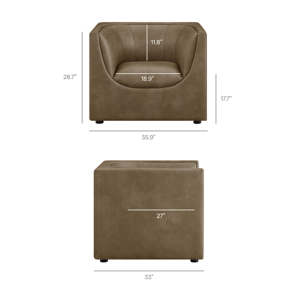 Hilda Curved Back Vegan Leather Armchair - Mushroom