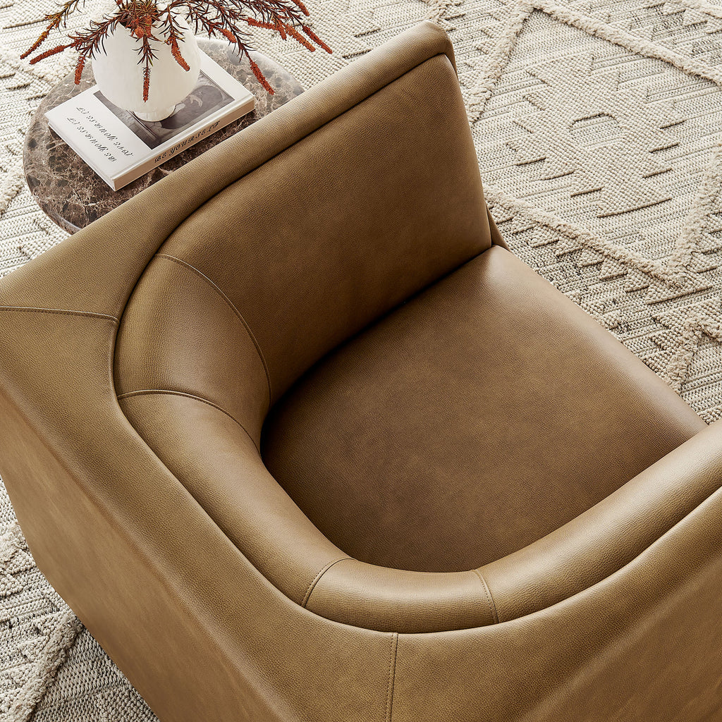Hilda Curved Back Vegan Leather Armchair - Toast