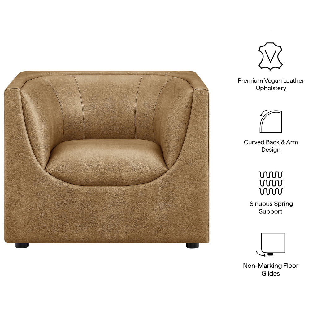 Hilda Curved Back Vegan Leather Armchair - Toast