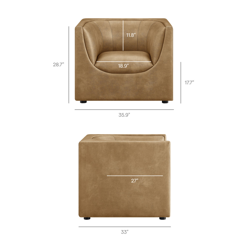 Hilda Curved Back Vegan Leather Armchair - Toast