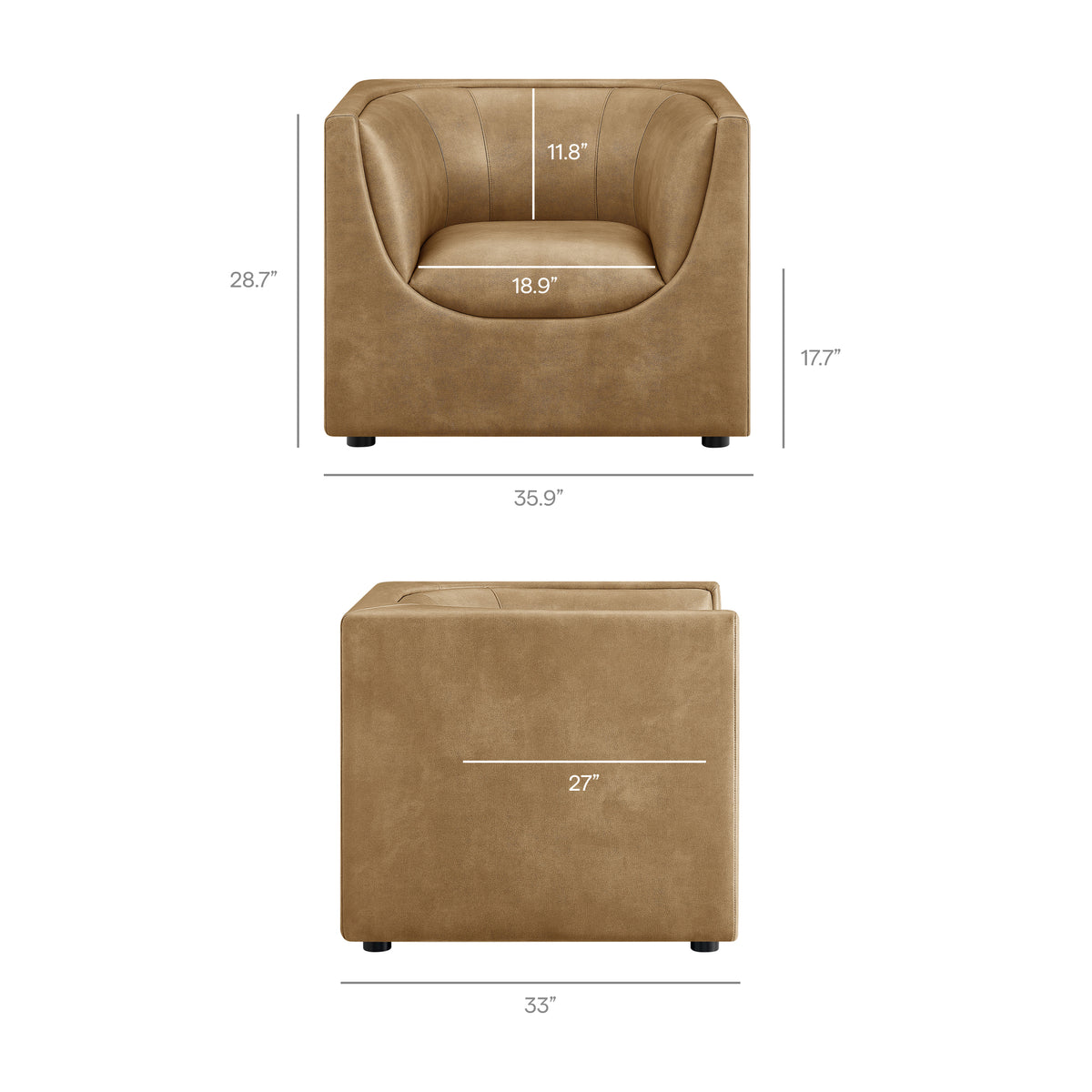 Hilda Curved Back Vegan Leather Armchair - Toast