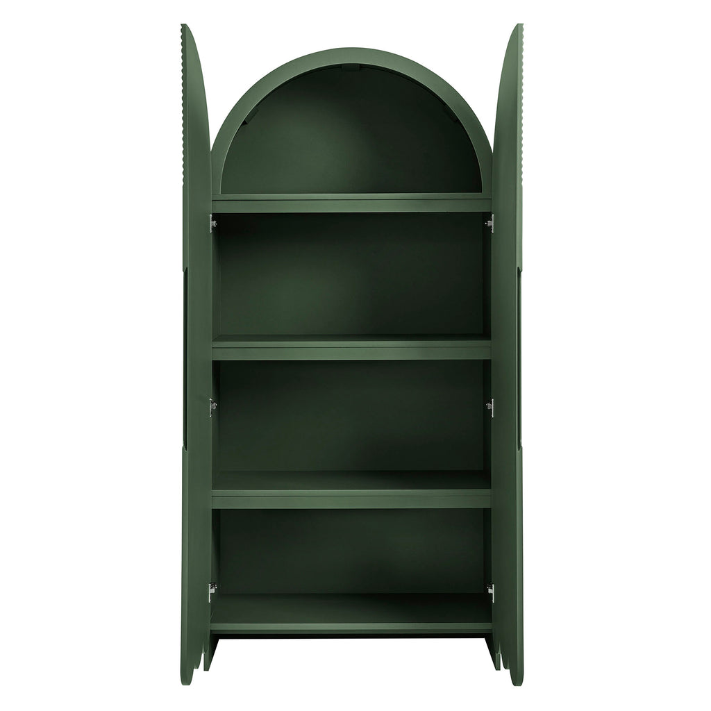 Dahlia 78 Inch Fluted and Scalloped Arched Storage Cabinet - Hunter Green