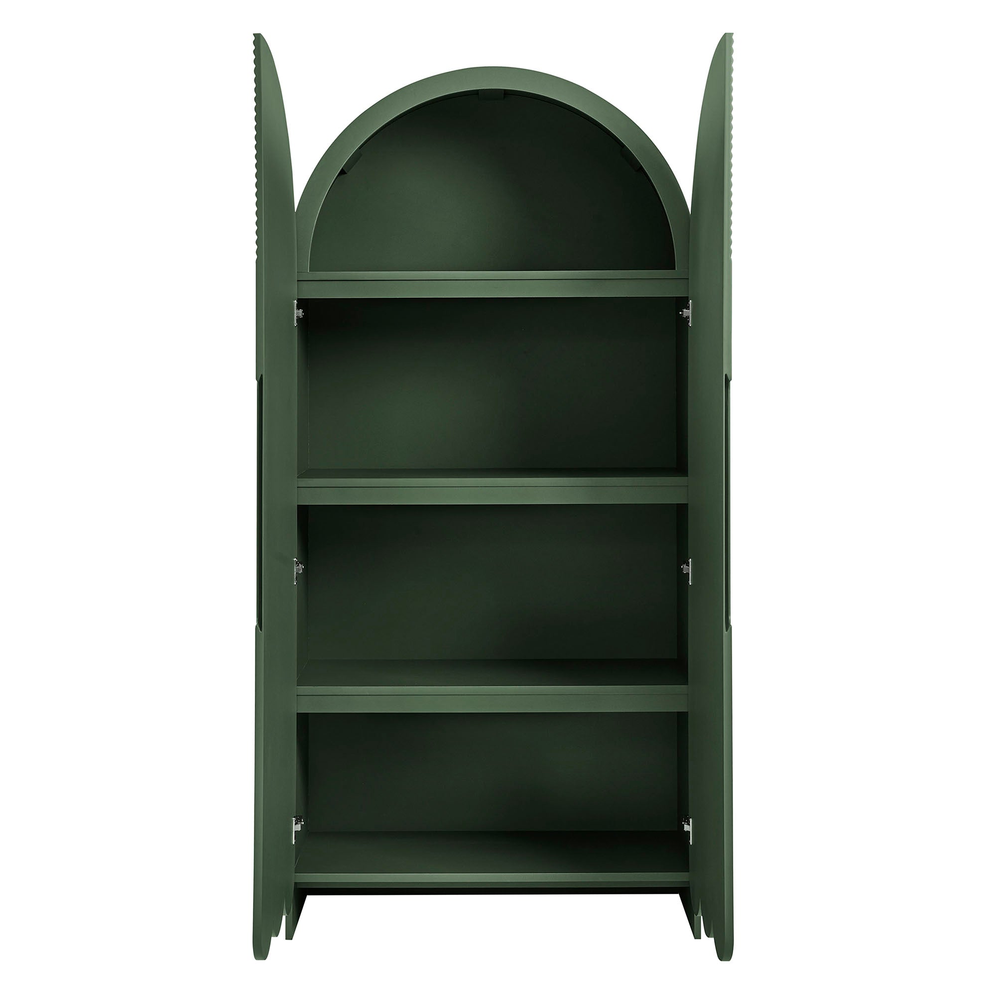 Dahlia 78 Inch Fluted and Scalloped Arched Storage Cabinet - Hunter Green