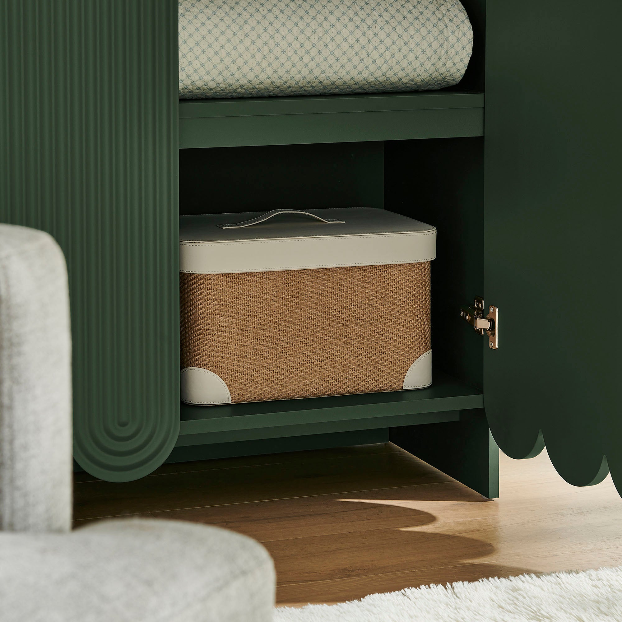 Dahlia 78 Inch Fluted and Scalloped Arched Storage Cabinet - Hunter Green