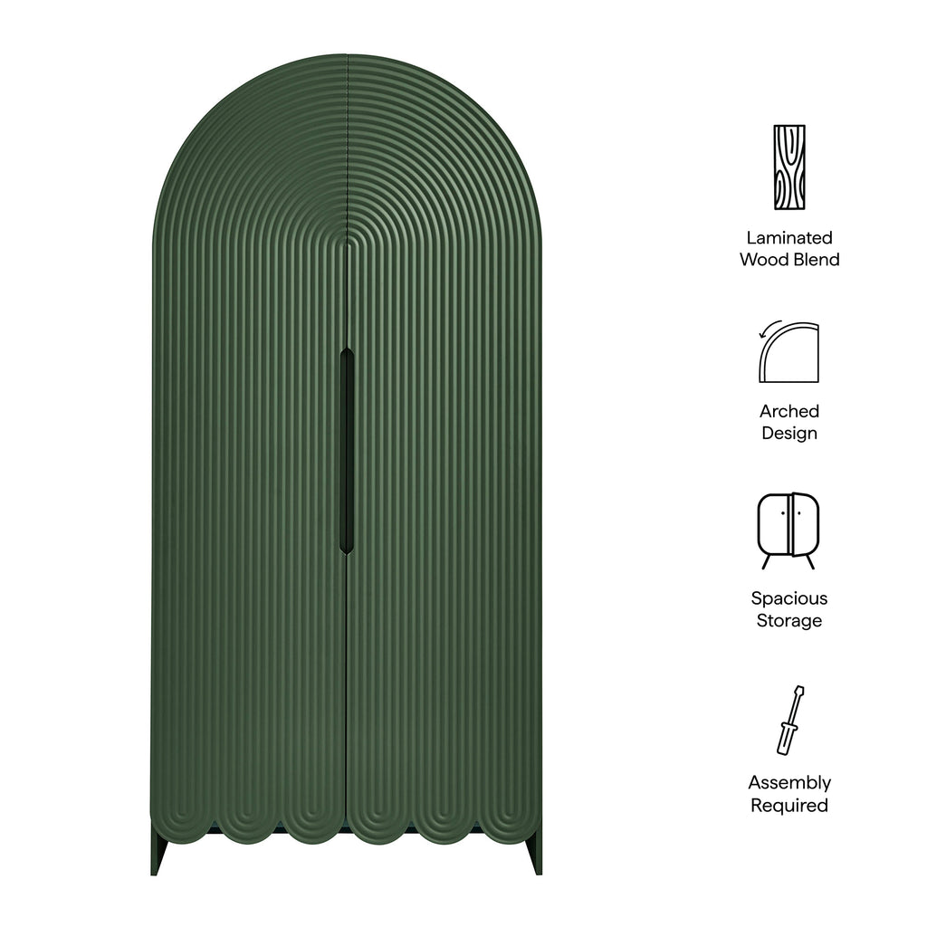 Dahlia 78 Inch Fluted and Scalloped Arched Storage Cabinet - Hunter Green