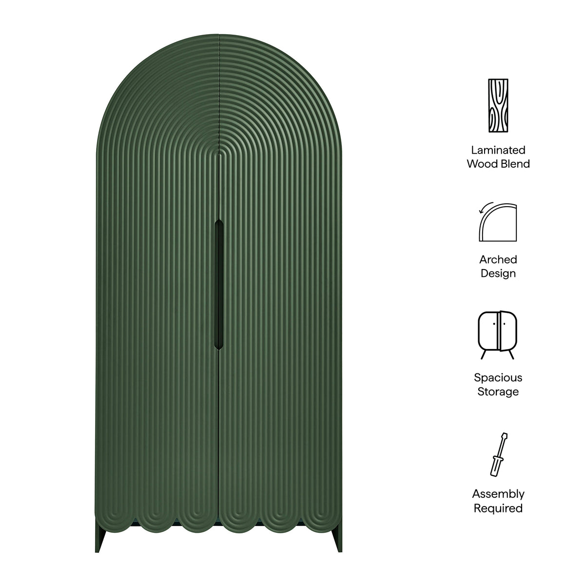 Dahlia 78 Inch Fluted and Scalloped Arched Storage Cabinet - Hunter Green