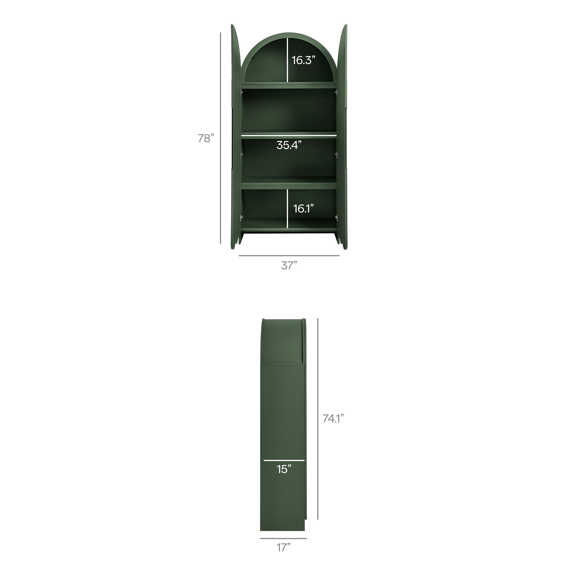 Dahlia 78 Inch Fluted and Scalloped Arched Storage Cabinet - Hunter Green