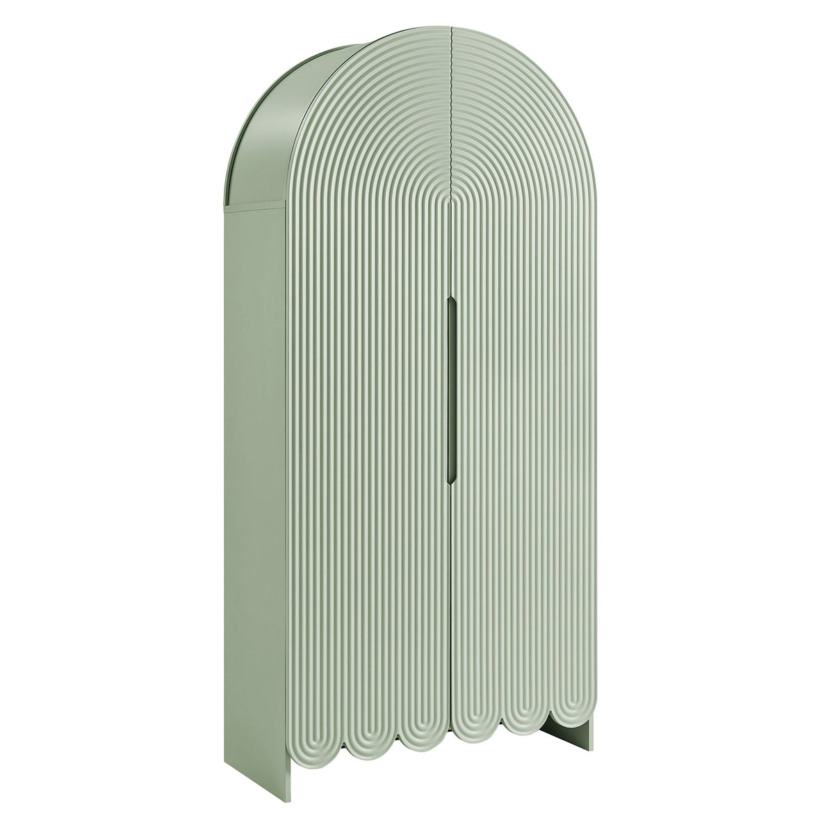 Dahlia 78 Inch Fluted and Scalloped Arched Storage Cabinet - Sage