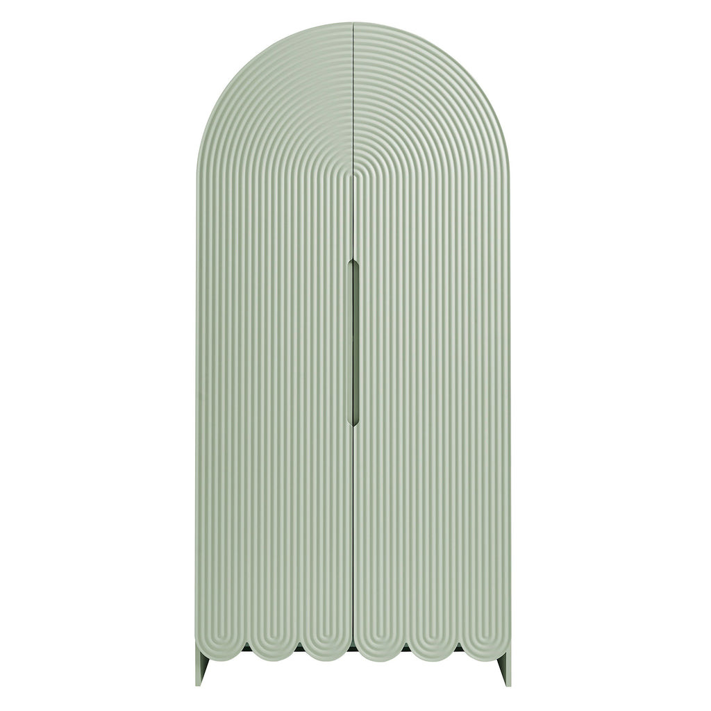 Dahlia 78 Inch Fluted and Scalloped Arched Storage Cabinet - Sage