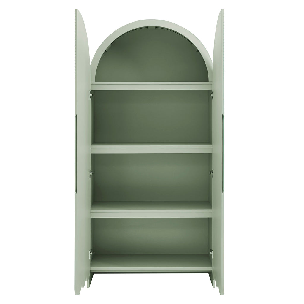 Dahlia 78 Inch Fluted and Scalloped Arched Storage Cabinet - Sage