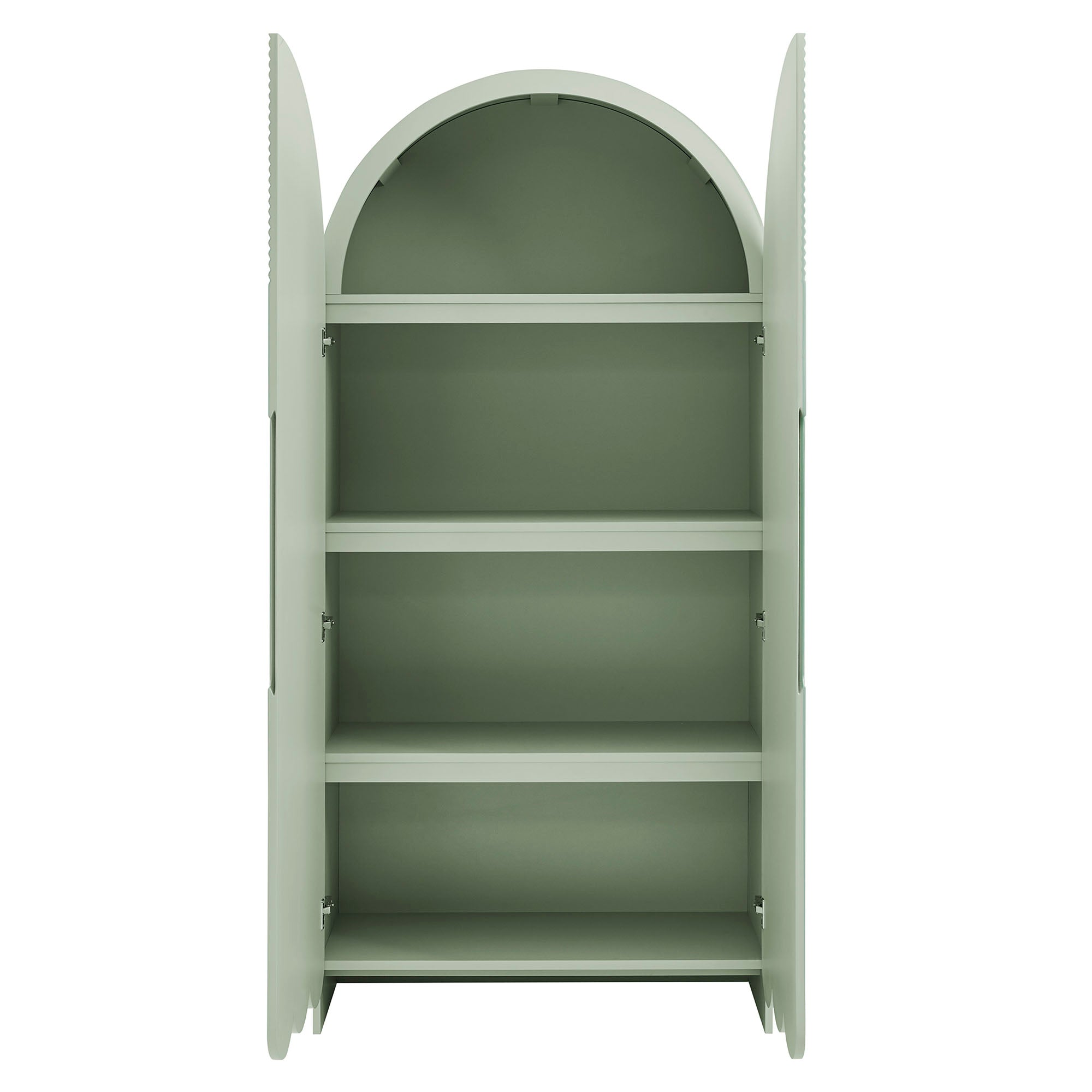 Dahlia 78 Inch Fluted and Scalloped Arched Storage Cabinet - Sage