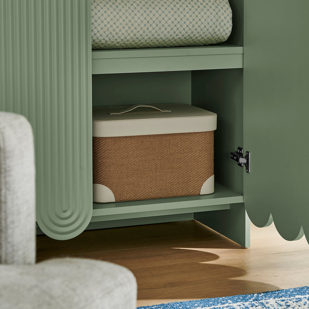 Dahlia 78 Inch Fluted and Scalloped Arched Storage Cabinet - Sage