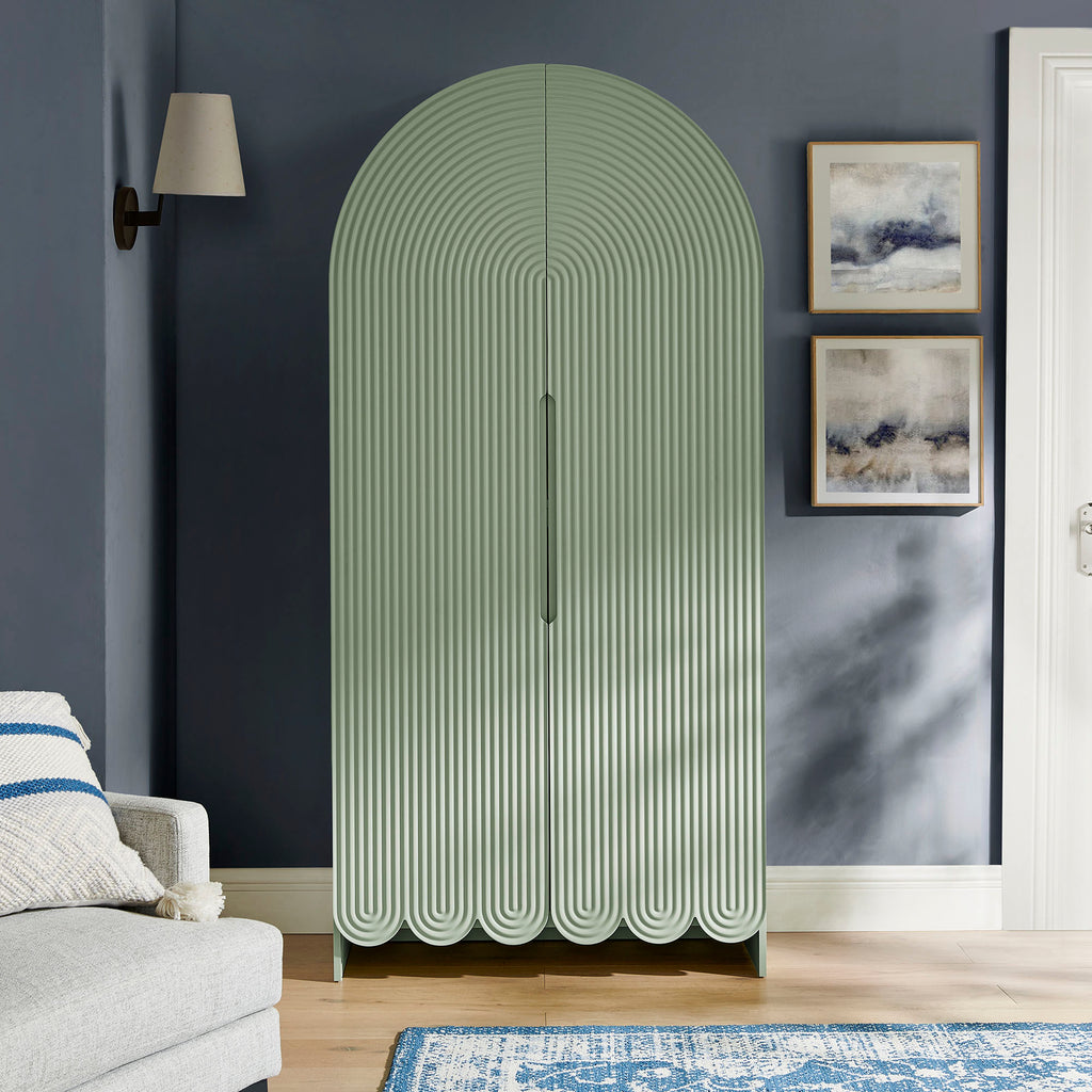 Dahlia 78 Inch Fluted and Scalloped Arched Storage Cabinet - Sage